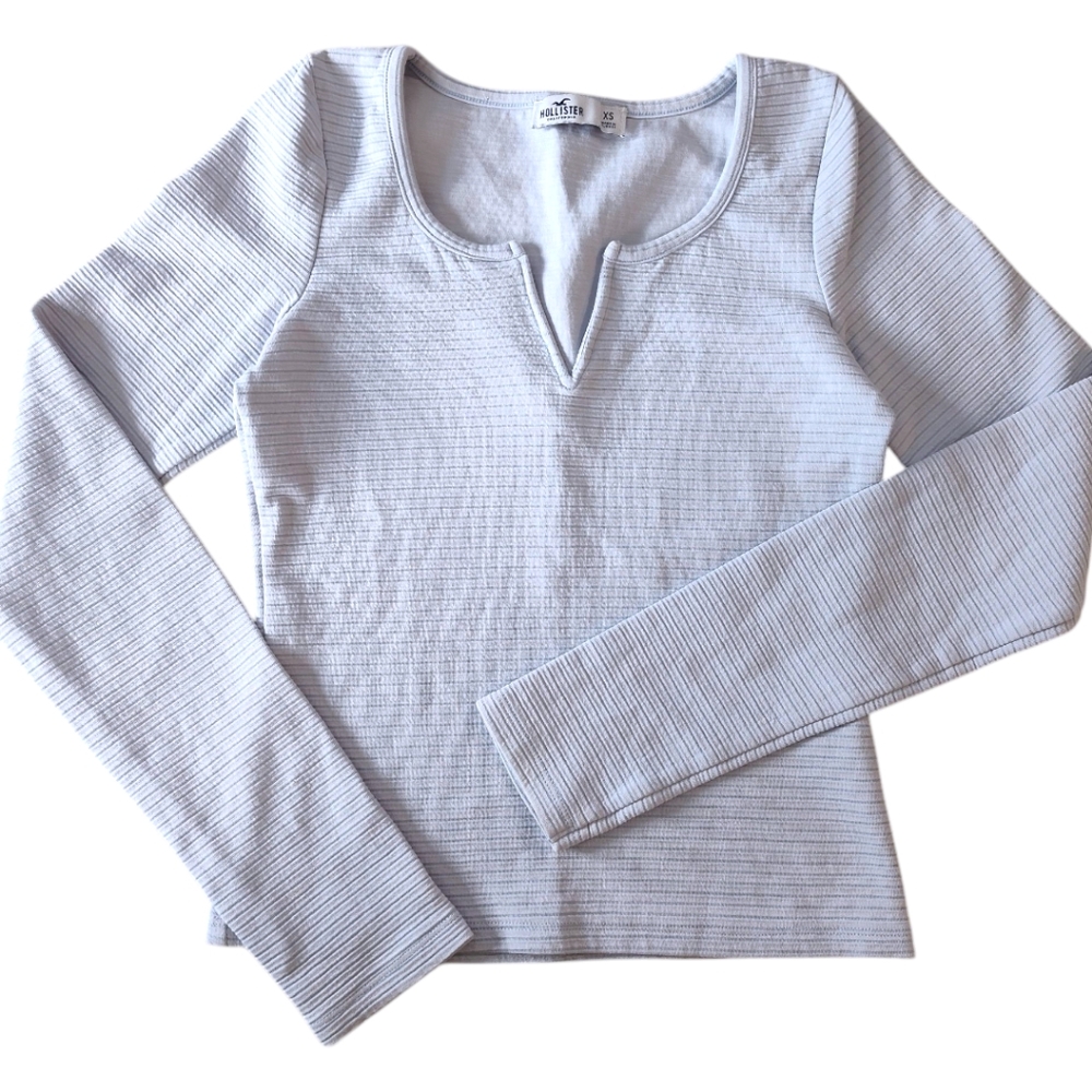 Hollister Ribbed Crew V-neck Top Womens XS - Picture 8 of 9
